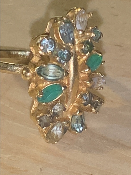 Jewelry - 18k antique Gold Ring with Green and Blue Gem Accents